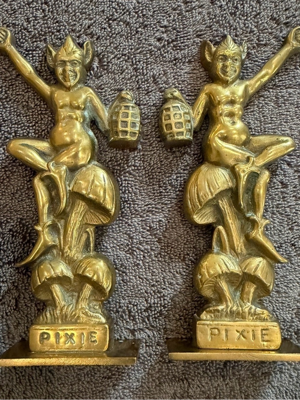 Vtg Solid Brass Dartmoor Pixie
Figurines Pair Devon English
Folklore Cottagecore